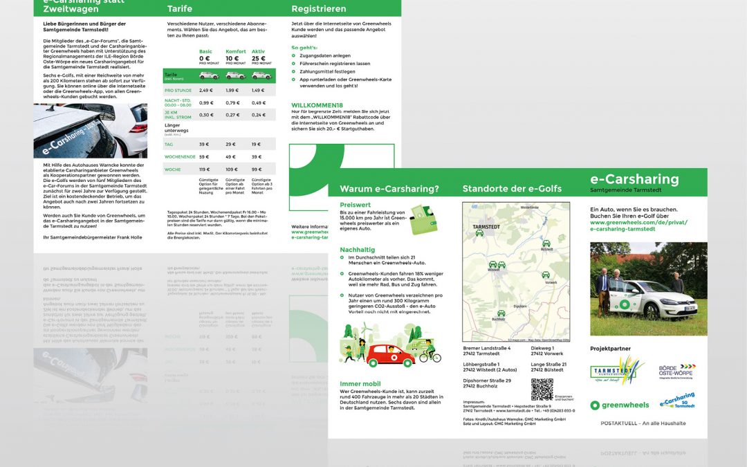 Flyer für die Samtgemeinde Tarmstedt: Neues e-Carsharing-Angebot