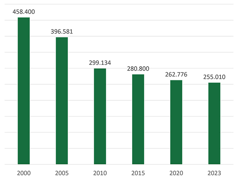 Grafik zum Strukturwandel der Landwirtschaft in Deutschland 